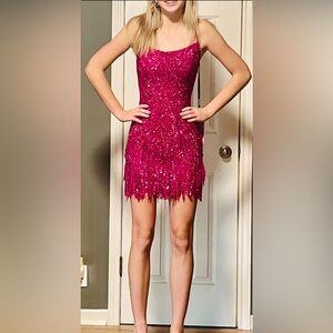 Amarra fuchsiafringe dress authentic NWT size: 00, fringe at bottom